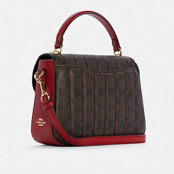 Coach Marlie Top Handle Satchel In Signature Canvas Handbag Bag Brown Red - Picture 7 of 13